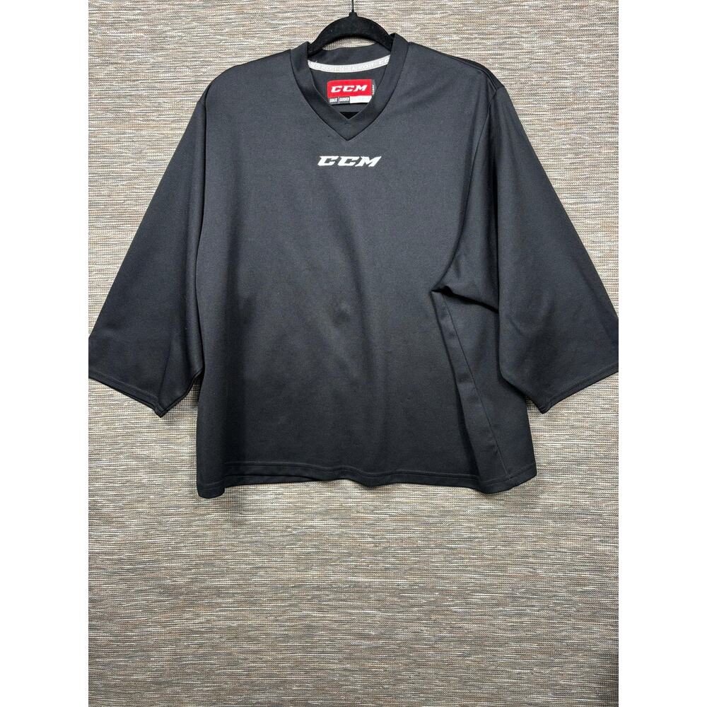 CCM Shirt Unisex Kids Youth L Black Hockey Practice Jersey V Neck 3/4 Sleeve